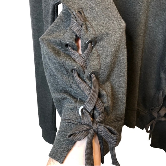 New with Tags 90 Degree Dark Grey Lace Up Side Crewneck Athletic Sweatshirt - Picture 5 of 16